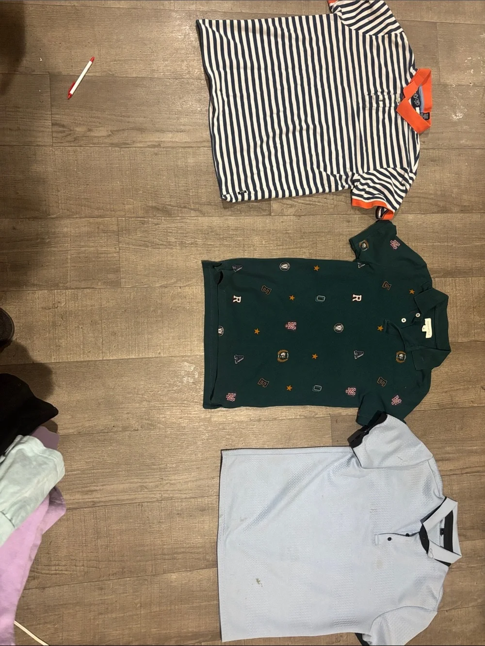 Kids Striped Navy & White Polo with Orange Trim - Unbranded